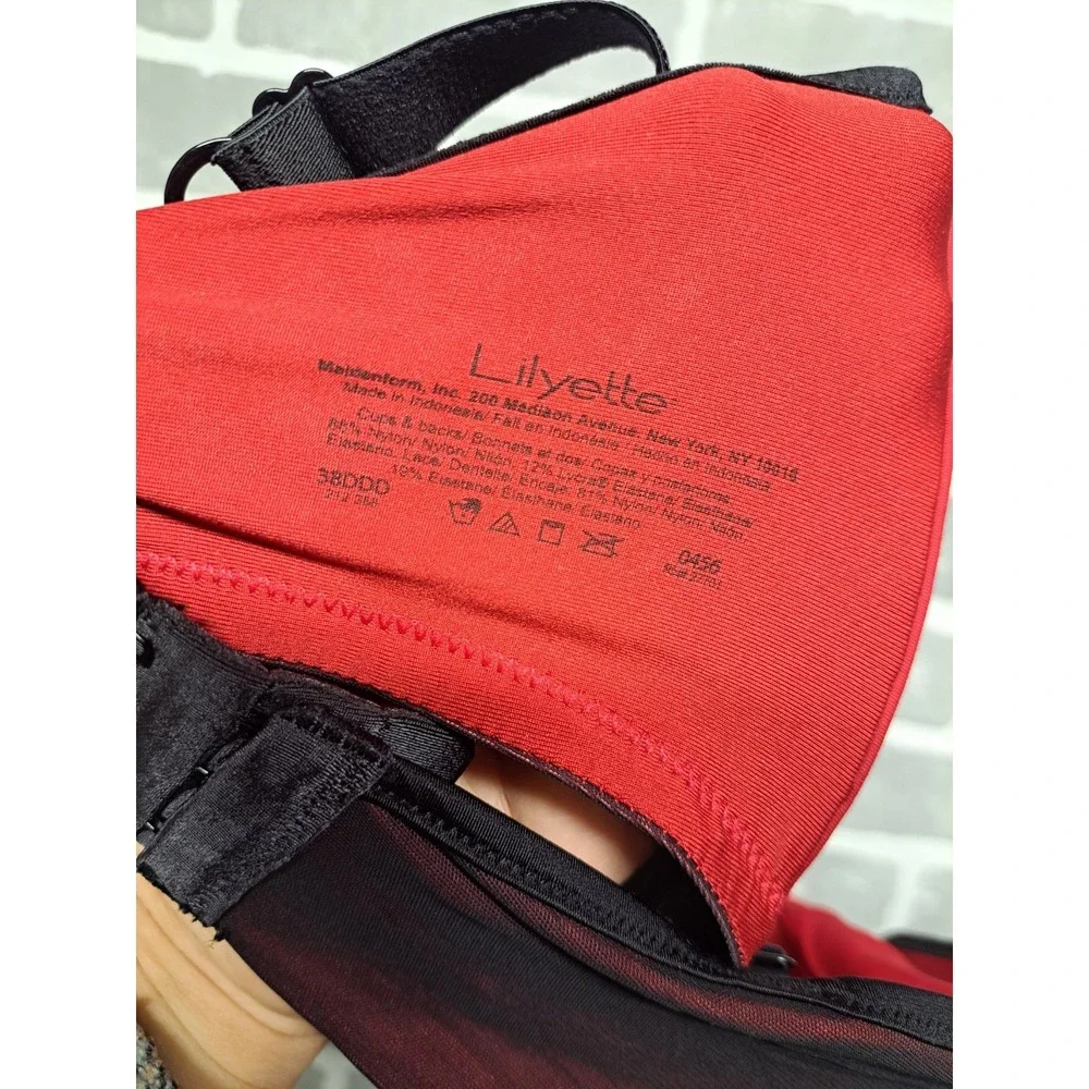 Lilyette Black‎ Red Lace Underwire Bra Women's Intimates Size 38DDD